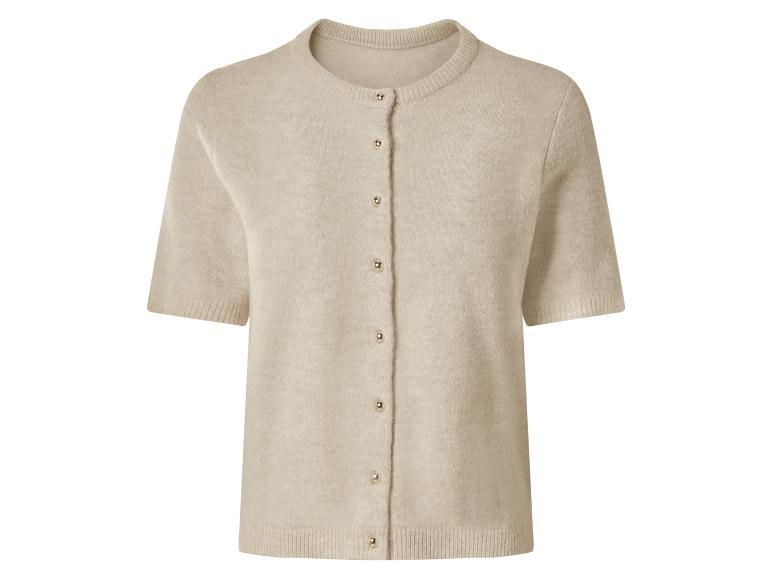 Kortmouw beige vest met gouden knopen.