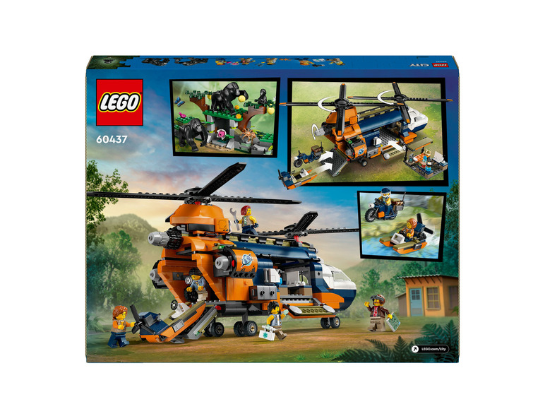 Lego City set met een grote helikopter, gorilla's en een boot.