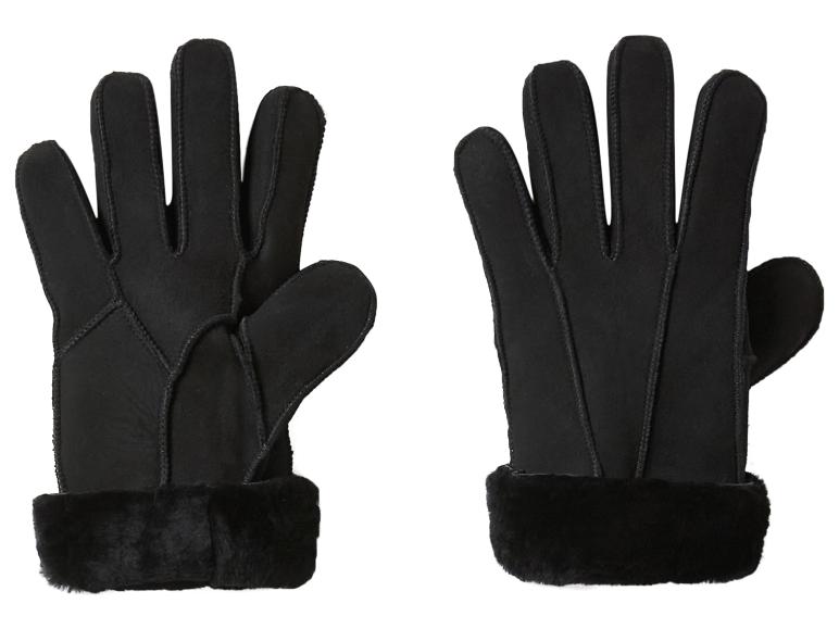 Zwarte handschoenen met bontrand, voor- en achteraanzicht