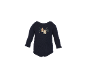 Donkerblauwe baby romper met lange mouwen en print van huisjes en bomen.