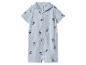 Lichtblauwe baby jumpsuit met korte mouwen en capuchon, met palmbomenprint.