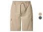 Beige cargo shorts met elastische tailleband en trekkoord, met extra kleuropties.