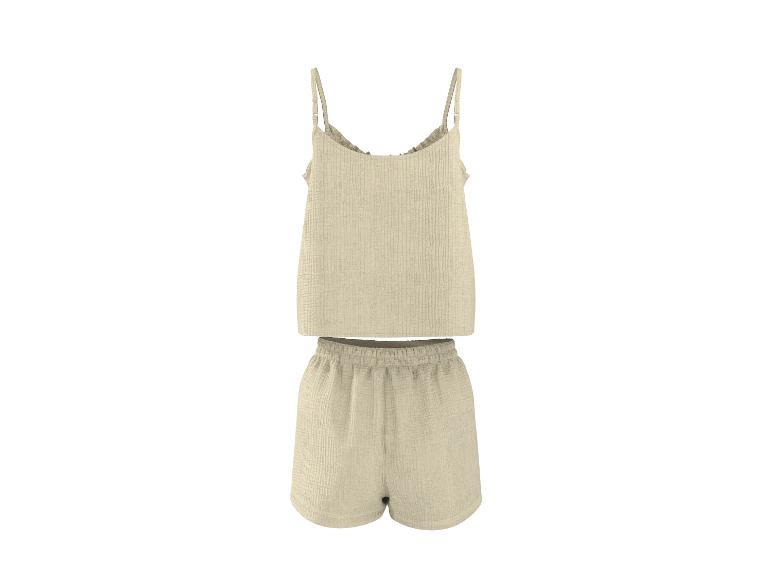 Beige tweedelig pyjamaset met spaghettibandjes top en shorts