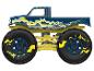 Blauwe monstertruck speelgoed met gele bliksem patronen