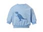 Blauwe kinderhoodie met lange mouwen en dinosaurusprint.
