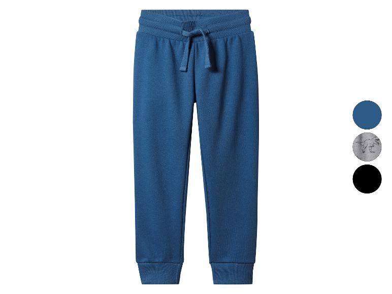 Blauwe joggingbroek met trekkoord in de taille en geribde boorden, getoond met kleuropties.