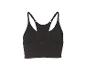 Zwarte sportbeha met dunne bandjes en logo op de rug