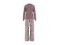 Dames pyjamaset met lange mouwen, effen top en bloemenbroek.