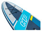 Een blauwe Hydro-Force opblaasbare paddleboard met een gestileerd logo.