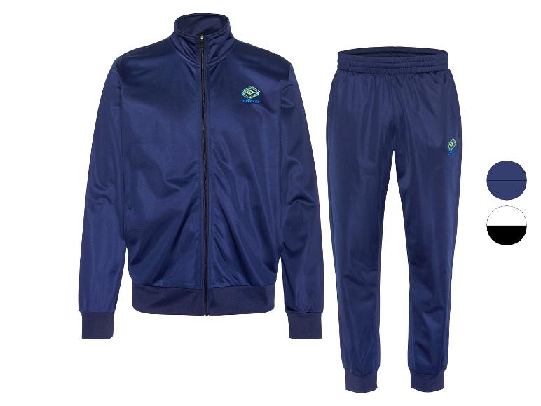 Donkerblauw trainingspak met ritsjack en joggingbroek.