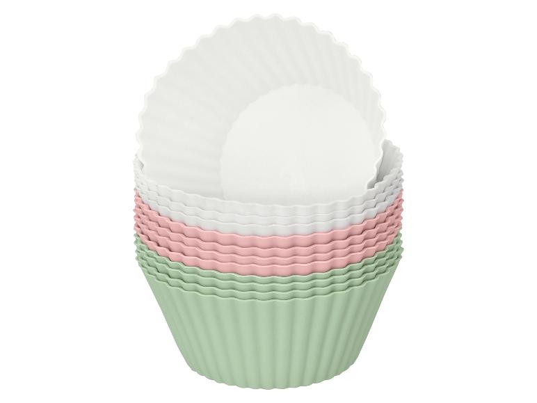 Set siliconen muffinvormpjes in wit, roze en groen