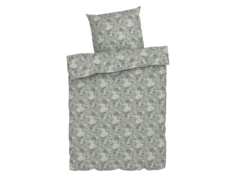 Bloemen beddengoedset in grijsgroen en beige.