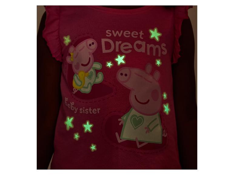 Roze kinder-T-shirt met glow-in-the-dark Peppa Pig en sterren, tekst 'sweet Dreams' en 'baby sister'