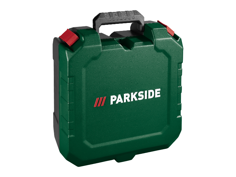 Groene Parkside gereedschapskoffer met handvat.