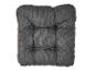 Donkergrijs getuft vierkant zitkussen met een gestructureerde stof.