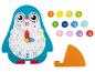 Houten educatief pinguïn-klokspel met Romeinse cijfers.