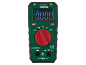 Groen en zwart digitaal multimeter met een rode draaiknop, toont '0.000 V DC'.
