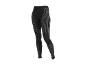 Zwarte sportlegging met grijze verticale en horizontale strepen.