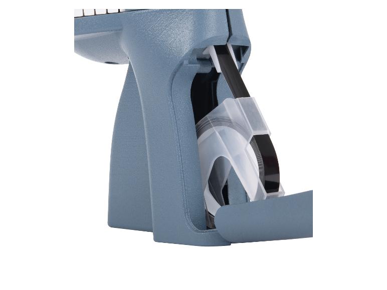 Handmatige labelprinter met zwart inktlint.