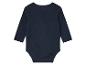 Een donkerblauwe baby romper met lange mouwen.