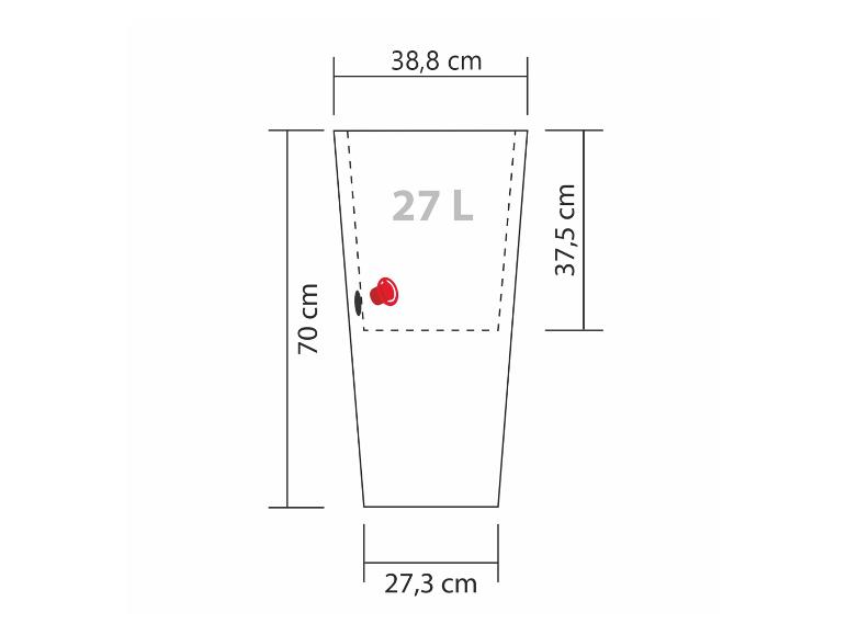 Afmetingen van een 27 liter container.