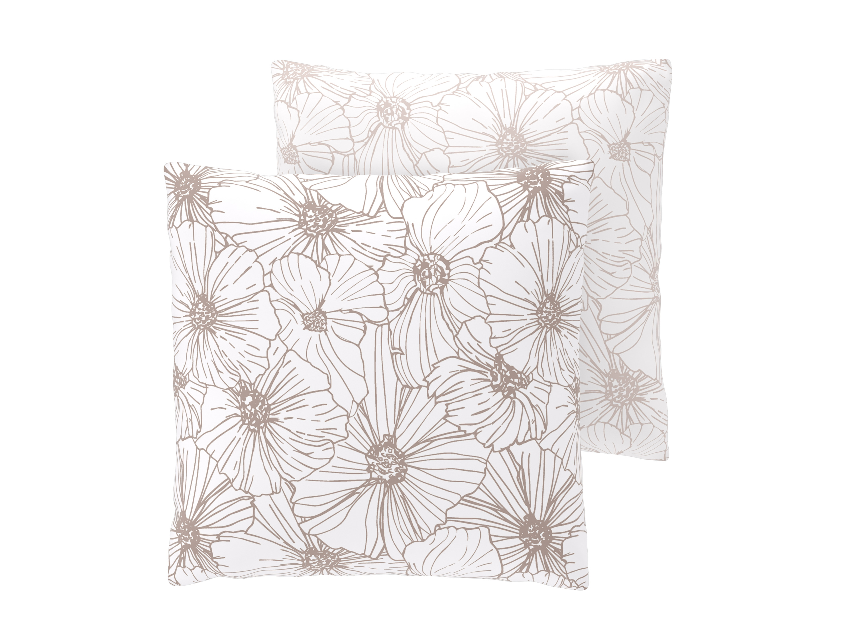 LIVARNO Flanellen kussenslopen, 50 x 60 cm, 2 stuks (Bloemenprint/taupe)