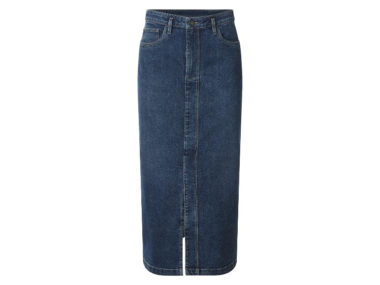 Lange donkerblauwe denim rok met split aan de voorkant