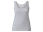 Een grijs, mouwloos T-shirt voor dames.