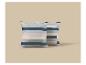 Twee decoratieve kussens met blauwe, groene en beige strepen.