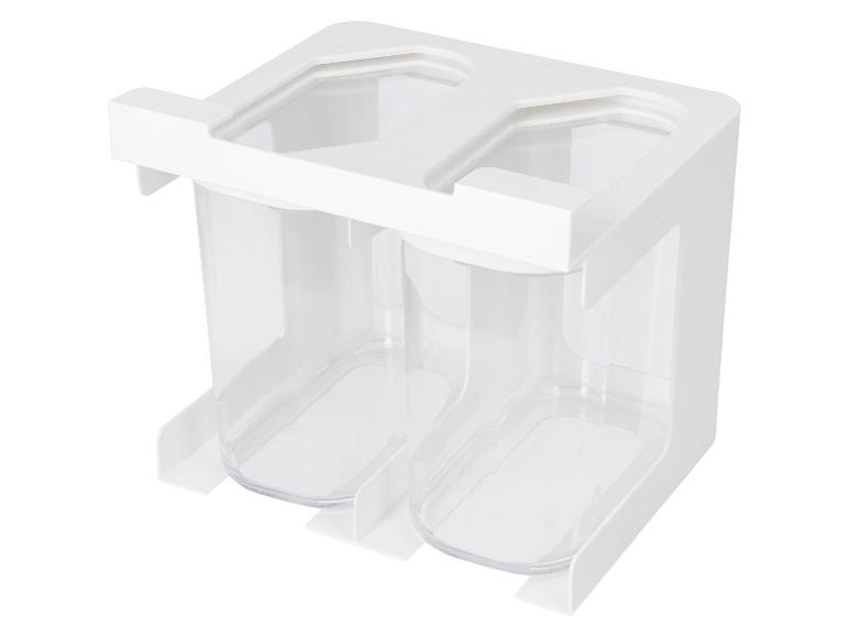 Witte plastic houder met twee doorzichtige rechthoekige containers