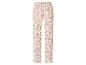 Dames pyjamabroek met elastische tailleband en rood bladpatroon.
