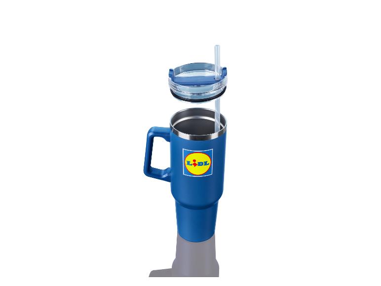 Lidl thermosbeker met deksel en rietje.