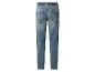 Blauwe denim kinderjeans met elastische tailleband, achteraanzicht.