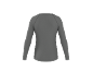 Achteraanzicht van een effen donkergrijs sportshirt met lange mouwen en raglanmouwen.