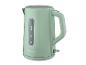Mintgroene waterkoker met waterniveau-indicator en handvat.