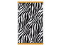 Handdoek met zebraprint en gele bies.