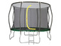 Een ronde trampoline met veiligheidsnet en ladder.