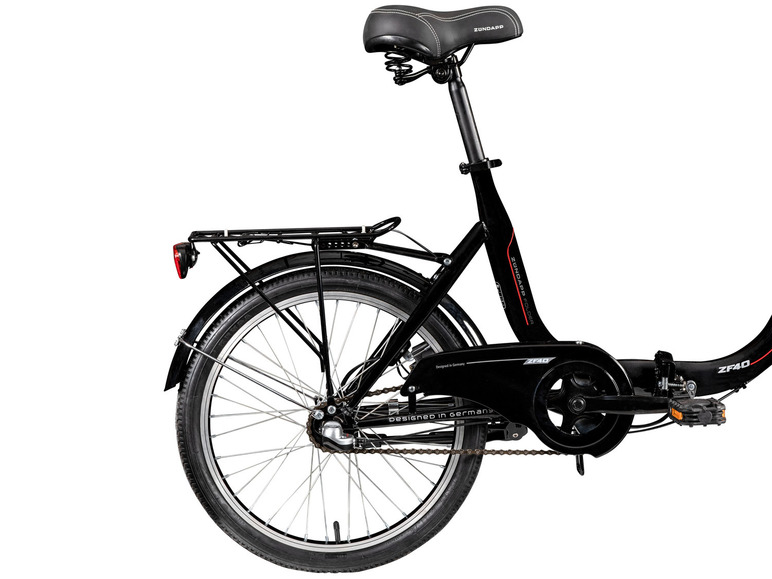 Zündapp vouwfiets met achterwiel en bagagedrager.