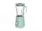 Een mintgroene blender met een gegradueerde glazen kan en een zilveren bedieningsknop.