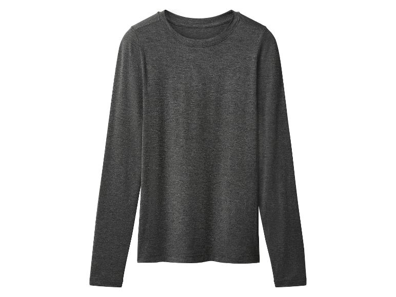 Donkergrijs T-shirt met lange mouwen op een witte achtergrond.