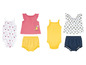 Babykleding set met rompertjes, een topje en bloomer.