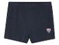 Donkerblauwe kinder shorts, zomerse stijl, hartje met zonsondergang.