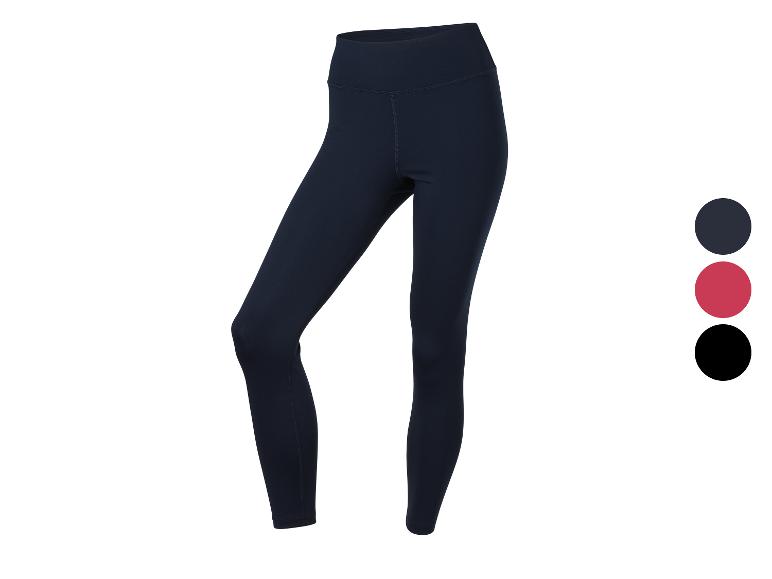 Dames sportlegging in marineblauw, met rode en zwarte kleuropties.