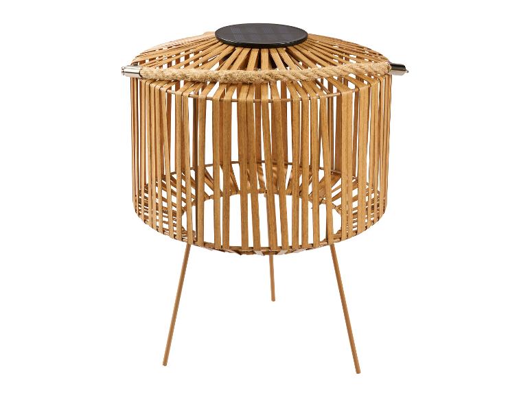 Op zonne-energie werkende bamboe lantaarn met touwgreep en drie poten