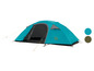 Een turquoise Grand Canyon tent met een open ingang.