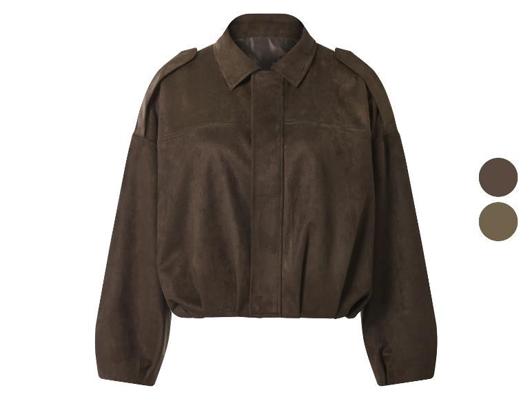 Bruin suède-look jack met schouder epauletten en twee kleurstalen