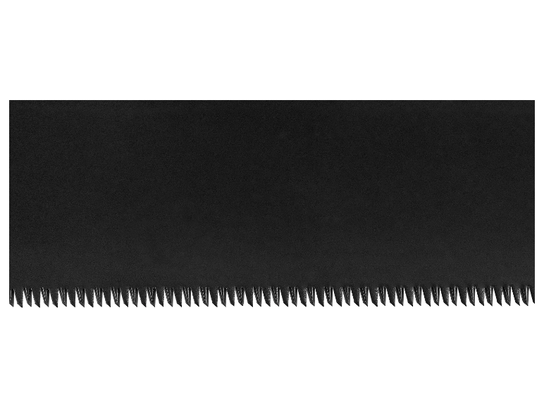 Een zwart zaagblad met een gekarteld rand.