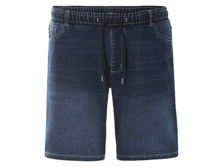 Donkerblauwe jeans shorts met trekkoord.