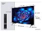 50-inch televisie met afstandsbediening en gedetailleerde afmetingen.