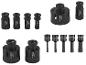 Set van zwarte diamantboorkoppen en adapters in diverse maten.